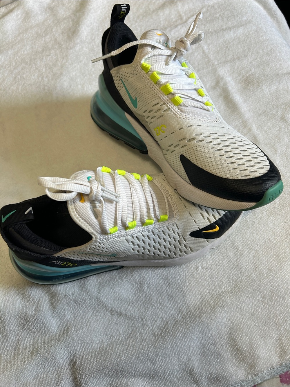 Nike White/Teal/Black/Neon Yellow Air Max 270 Sneakers